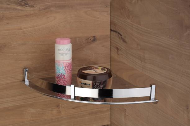 GRIVAN Premium Transparent Glass Corner Shelf for Bathroom/Wall Shelf/Storage Shelf Stainless Steel Wall Shelf