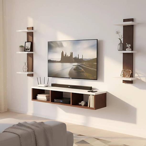 ESTANTERIA 43 Inch Engineered Wood Wall Mounted TV Unit with Shelves for Living Room Engineered Wood TV Entertainment Unit