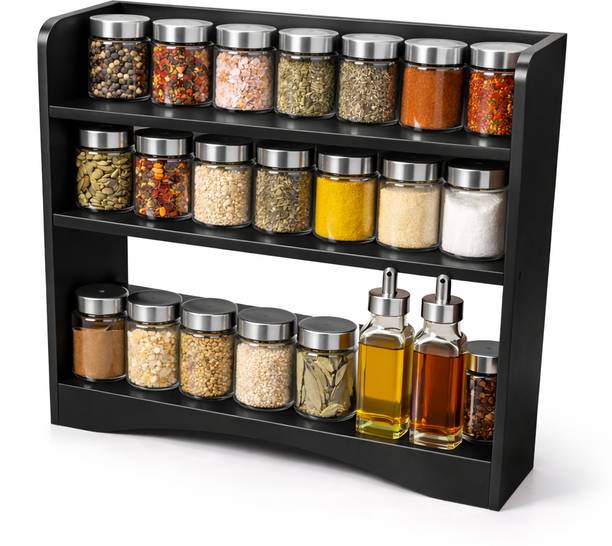 NITVANI HANDICRAFT Modern MDF 3 Tier Kitchen Rack Countertop – Spice Jars Shelf, Kitchen Storage MDF (Medium Density Fiber) Wall Shelf
