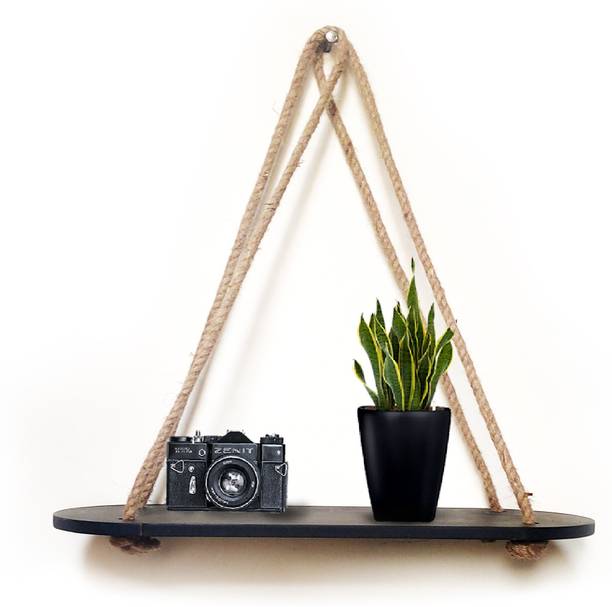 Flipkart SmartBuy Rectangle oval Black Wall Shelf Wood Floating Rope Wall Hanging Wooden Wall Shelf