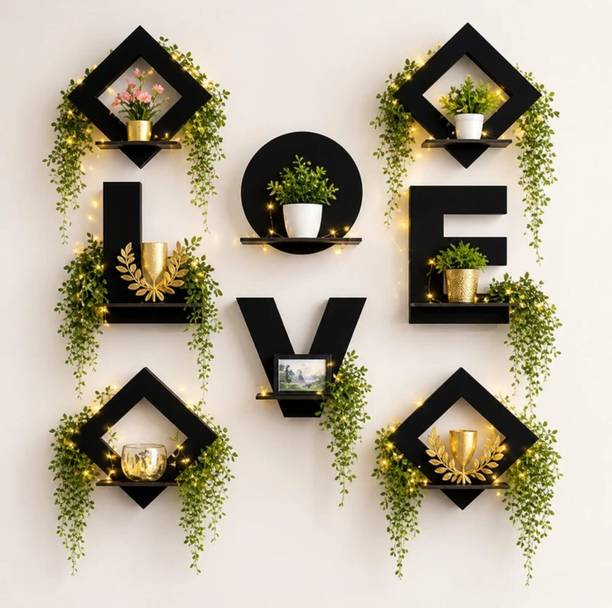 NAMINATHDECOR 8 Piece Geometric Wall Mounted Shelves for Home Decoration Wooden Wall Shelf