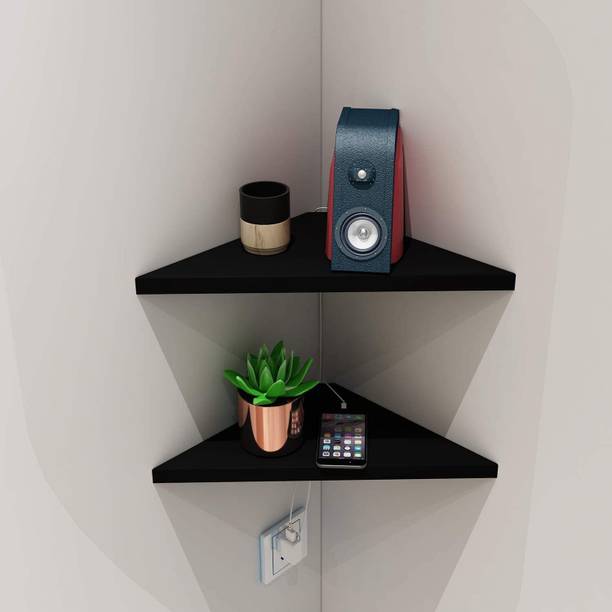 UniAart Uniaart Corner Mounting Shelf,Easy to Install Wall Corner Shelf,Set of 2 (Brown) Particle Board Wall Shelf