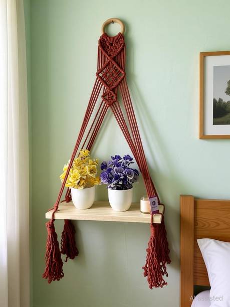 RAKANO RAKANO Macrame Wall Hanging Handmade Boho Wall Hanging for Wall Décor Wooden Wall Shelf