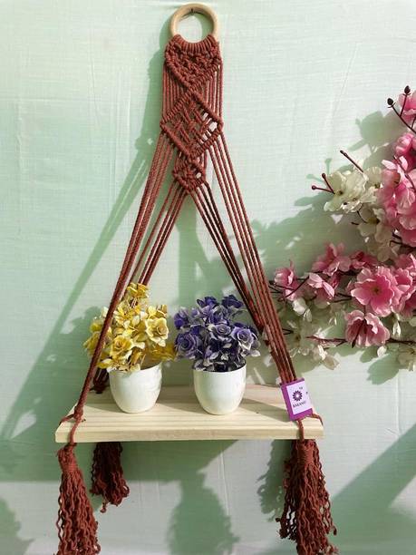 RAKANO RAKANO Macrame Wall Hanging Handmade Boho Wall Hanging for Wall Décor वुडेन वॉल शेल्फ