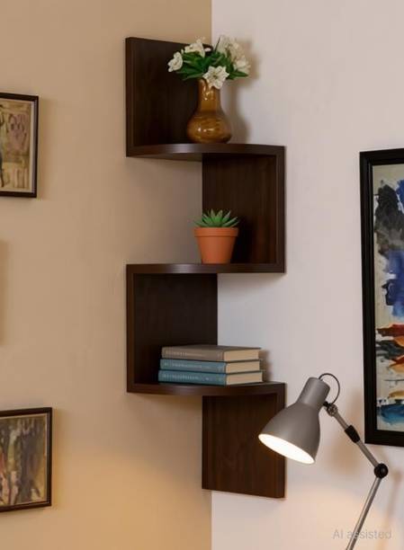 woodinzo MDF Zig ZAG Corner Wall Mount Shelf Unit/Racks and Shelves Wooden Wall Shelf