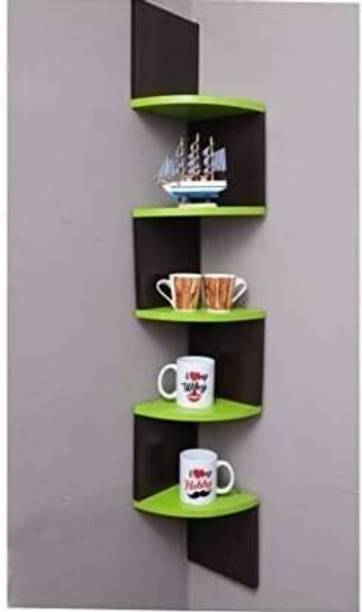 OnlineCraft wooden zigzag ( green , black ) Wooden Wall Shelf