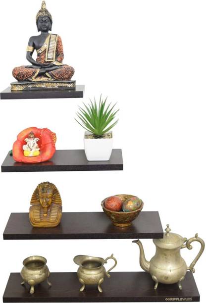 RIPPLEWUDS Floating Wooden Wall Shelf for Bathroom, Kitchen,Bedroom Living Room Set of 4 Particle Board Wall Shelf