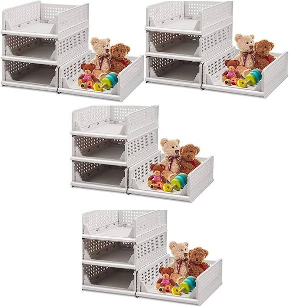 Sorath Multipurpose Foldable Storage Basket Wardrobe Organizers for Cloth (Pack of 12) PVC Collapsible Wardrobe