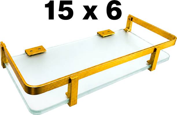 Nammah Enterprise Frosted Glass Shelf 38 x 15 cm Gold Stainless Steel Wall Shelf Rack Home Decor Stainless Steel, Glass Wall Shelf