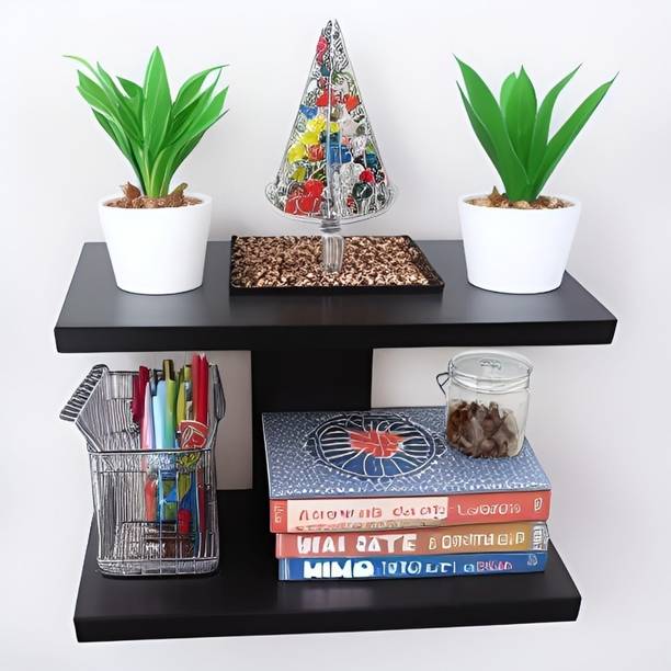 RanaCreation Wood wall shelf,Glossy Finish,Set of 1,Black Wooden Wall Shelf