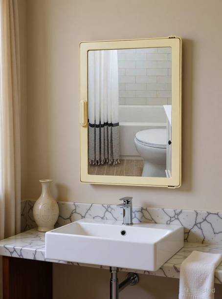 Burhani Ivory Color SMALL SIZE High Quality Plastic Full Mirror Bathroom / Medicine Storage Cabinet Acrylic Wall Shelf