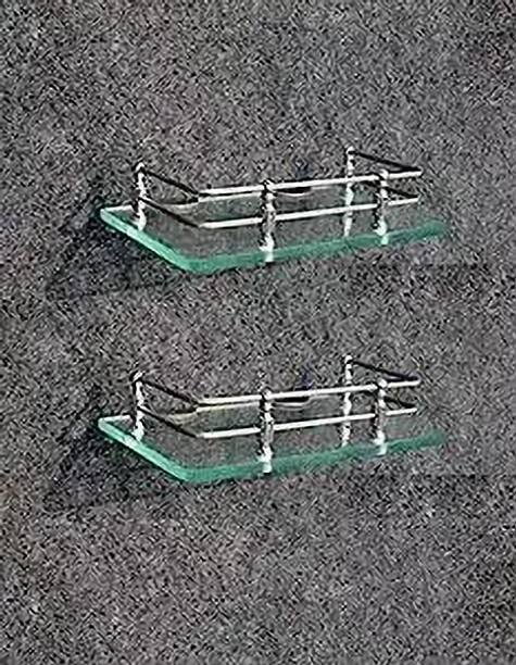 STONE 9x6” Clear Glass Bathroom Shelf- 2Pcs Kitchen Shelf Bathroom Accessories Glass Wall Shelf