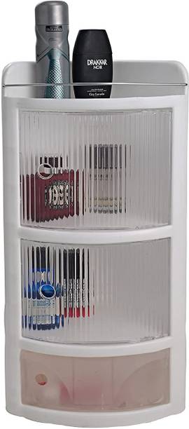 TNT The Next Trend Bathroom SDX Corner Cabinet With 3 Doors Wall Mounted Multipurpose Storage Rack Plastic Wall Shelf