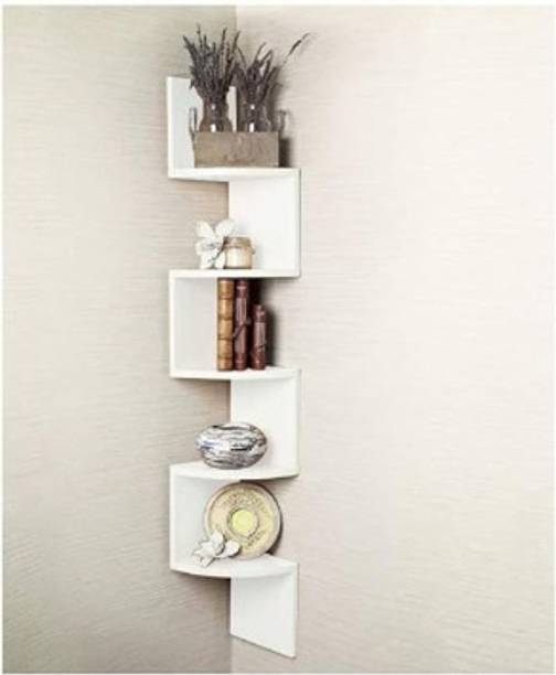 MS ENTERPRIES Zigzag Wall Mounted Corner Shelf Made of Engineered Wood a Book Rack MDF (Medium Density Fiber) Wall Shelf