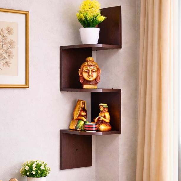Xtenshion Crafts 3 Tier ZigZag Corner Shelf Wooden | Room Decor | Wall Corner Shelf Wooden Wall Shelf