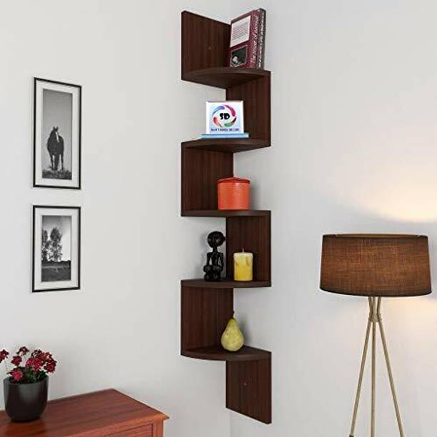 Decorestonia Zigzag Corner Wall Shelf Wall Mount Unit Racks and Wall Shelves Home Decor Wooden Wall Shelf