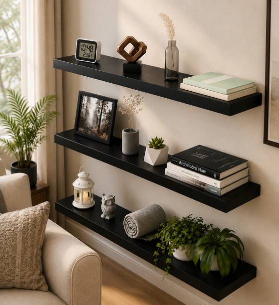 ELANITH Wall Mounted Floating Shelf Set of 3 Wooden Wall Shelf