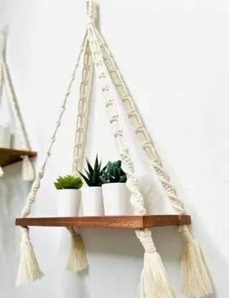 RAKANO Macrame Wall Hanging Plant Décor,Wall Shelf,Indoor Outdoor (MADE IN INDIA) Wooden Wall Shelf