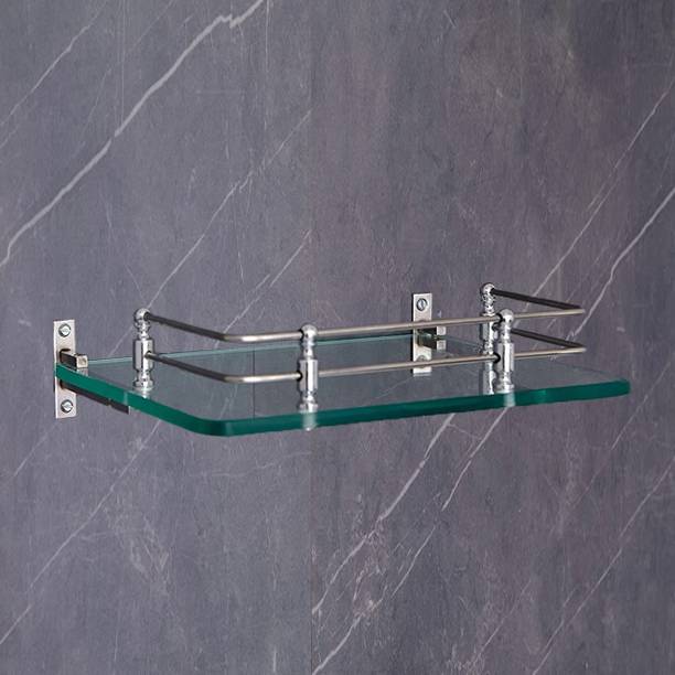 Auraview Square-6*12 inch Shelf 1 Transparent Glass, Stainless Steel Wall Shelf
