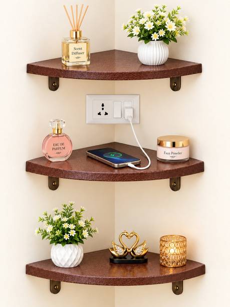 MANNA HOME DECOR plywood Wooden Corner Wall Shelf Set of 3 Wooden Wall Shelf
