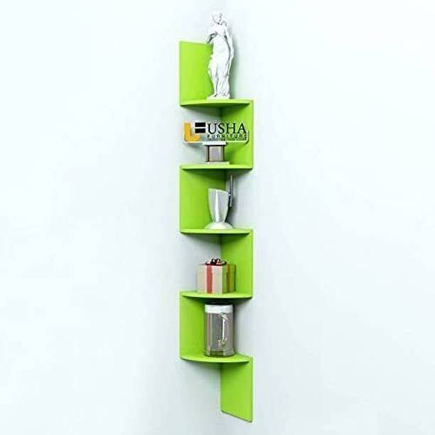 MRKTRADERS PINEWOOD New Floating Corner Shelf, Wall Mounted Zigzag Display Storage MDF (Medium Density Fiber), Wooden Wall Shelf