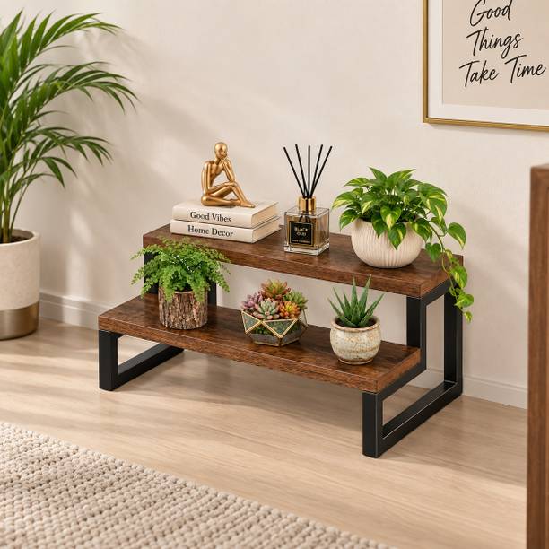 ShreeAura 2 Layer Wooden Storage & Display Rack for Living Room, Bedroom & Office Wooden Wall Shelf