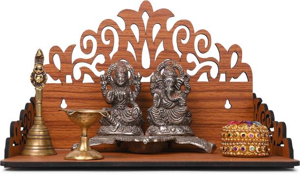 Gojeeva Premium Unique Carved Pattern Devghar, Set-Top Box Stand Wooden Mandir Temple Wooden Wall Shelf