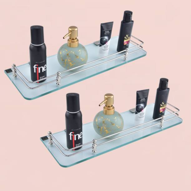 MOTIQO Transparent Glass Shelf For Bathroom, Kitchen, rack shelves (18X6 Inch-set 2) Glass Wall Shelf