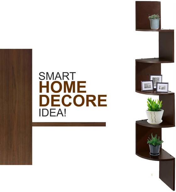 freeliving Shelf Wall,5-Tier Floating Wall Mount,Hanging Corner Shelf,Wooden Shelf(Brown) Wooden Wall Shelf