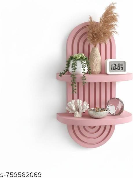SMCRAFTS Modern Wooden Wall Shelf 2 Tier | Wall Mounted Rack for Home Decor & Storage Wooden Wall Shelf