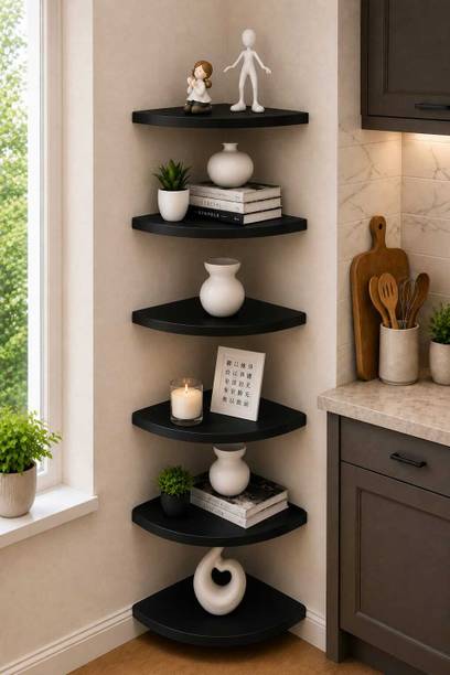 kassar Pack of 6 MDF Corner Wall Shelves Floating Rack for Home Decor & Storage MDF (Medium Density Fiber), Wooden Wall Shelf