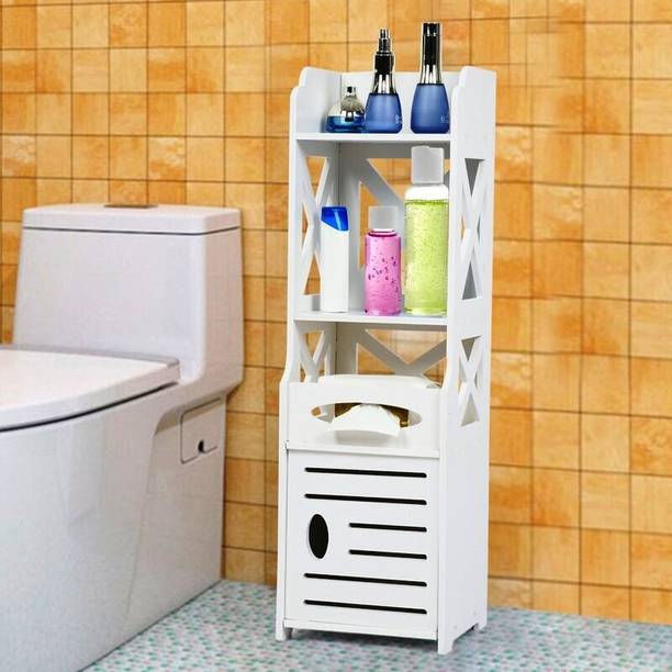 SS ARTS Free Standing WPC Board Bathroom Cabinet with Door/Toilet Paper Holder Organizer MDF (Medium Density Fiber), Plastic Wall Shelf