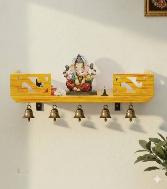 CLASSICART Wall Mounted Shelf Yellow Temple Rack for Home Decor MDF (Medium Density Fiber) Wall Shelf