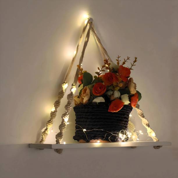 VAH Wood Knotting Wall Shelf, Floating , Hanging Shelves With LED for Decoration Wooden Wall Shelf