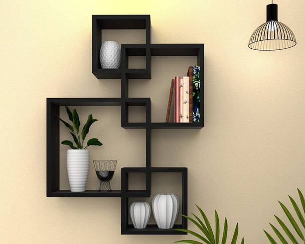 KHANSHOPEE Set of 4 Intersecting Wall Mounted Wall Shelf Solid Wood Floating MDF (Medium Density Fiber) Wall Shelf