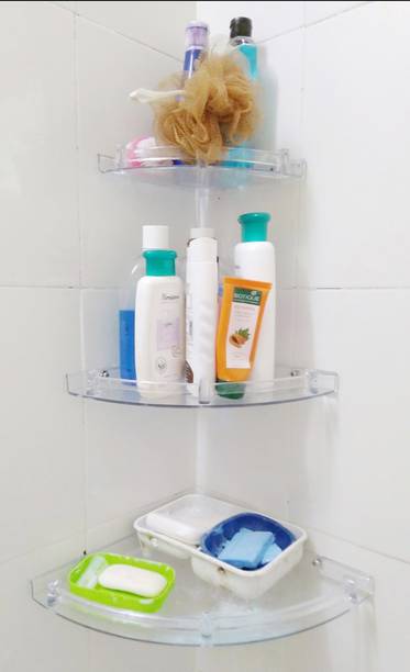 APPGEN New Unbreakable Premium Corner Set Clear Bathroom Corner Shelves Crystal Wall Shelf