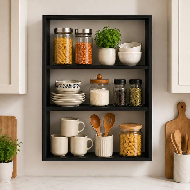 ShreeAura 3 Tier Wooden Wall Mounted Storage Shelf MDF (Medium Density Fiber) Wall Shelf
