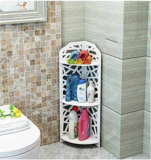 SS ARTS Wall Corner Stand Bedroom Shelf Bathroom Organizer Wooden Wall Shelf