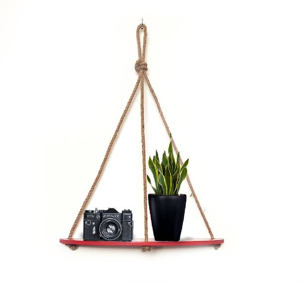 VAH Half Oval Maroon 1 Layer Wall Hanging Shelf, Wood Floating Shelves Wooden Wall Shelf