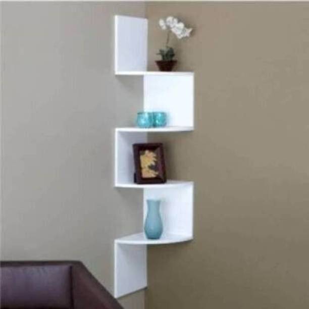 MRKTRADERS Wooden Zigzag Corner Shelf Wooden, MDF (Medium Density Fiber) Wall Shelf