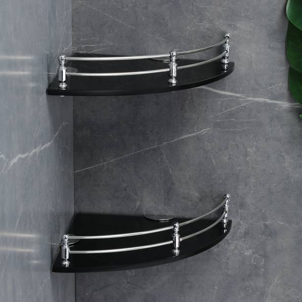 Flipkart SmartBuy Multi-Purpose Glass Corner Rack - 9 x 9 inch Wall Mount | Pack of 2 Glass Wall Shelf