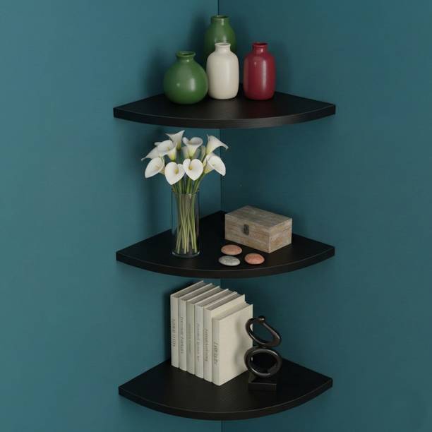 NIVANYA DECOR Premium 3 Tier Corner Wall Shelf | Strong MDF Black Finish Decorative Shelf MDF (Medium Density Fiber) Wall Shelf