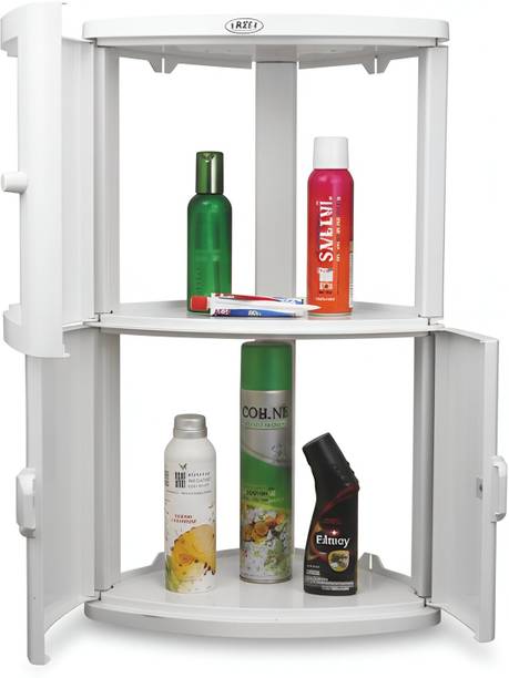 Prayag Corner Double Door Mirror Cabinet, PP & PPCP Material Cabinet, 595x343x250mm Polypropylene Wall Shelf