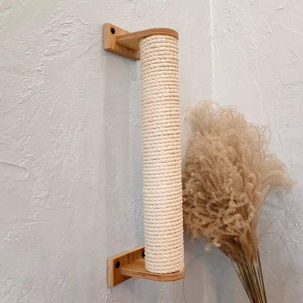 HELINADESAI Indoor Wall Mount Cat Scratching Shelf with Rope Wrap Wooden Wall Shelf