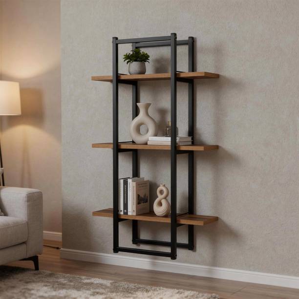 Mighty Home Wall-Mounted 3-Tier Shelf | Metal Frame with Wooden Shelves Wooden Wall Shelf