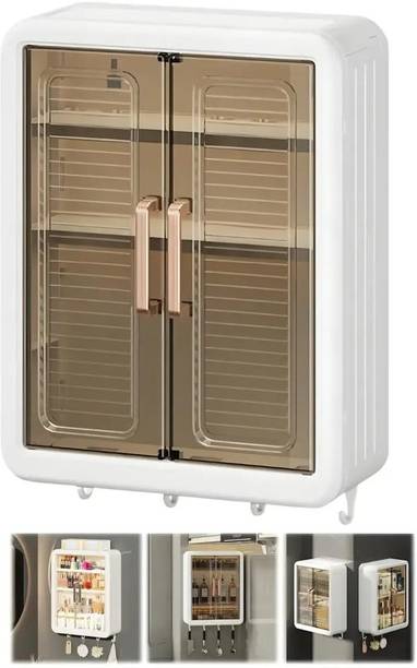 Shreejii Wall Mounted Bathroom Organizer Cabinet | Transparent Door Storage Box Plastic Wall Shelf