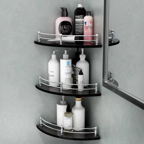 Impulse by Plantex Premium Diamond Glass Corner Shelf for Bathroom/Kitchen Shelf/Accessorie-9x9inch Glass Wall Shelf