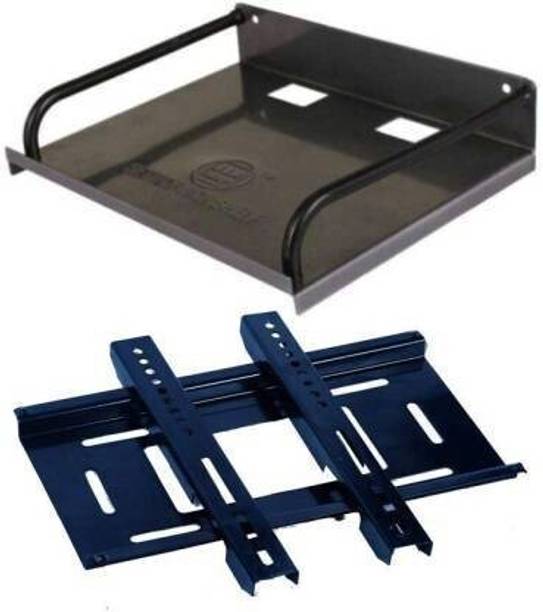 Ridamic Combo of Settop Box Stand Shelf Rack and Wall Bracket Mount for upto 32 inch LED/LCD TV Steel Wall Shelf