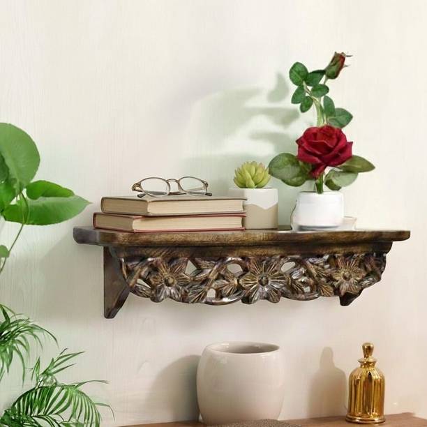 Bogenlite Wooden Pooja Mandir Wall Shelf | Temple Shelf for Home Wooden Wall Shelf