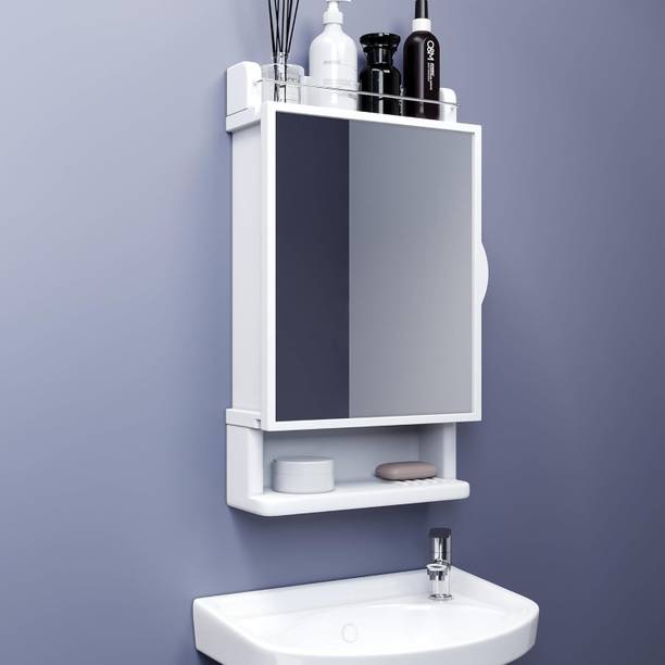 Bath Queen Heavy Plastic Mirror Cabinet White Acrylic Wall Shelf